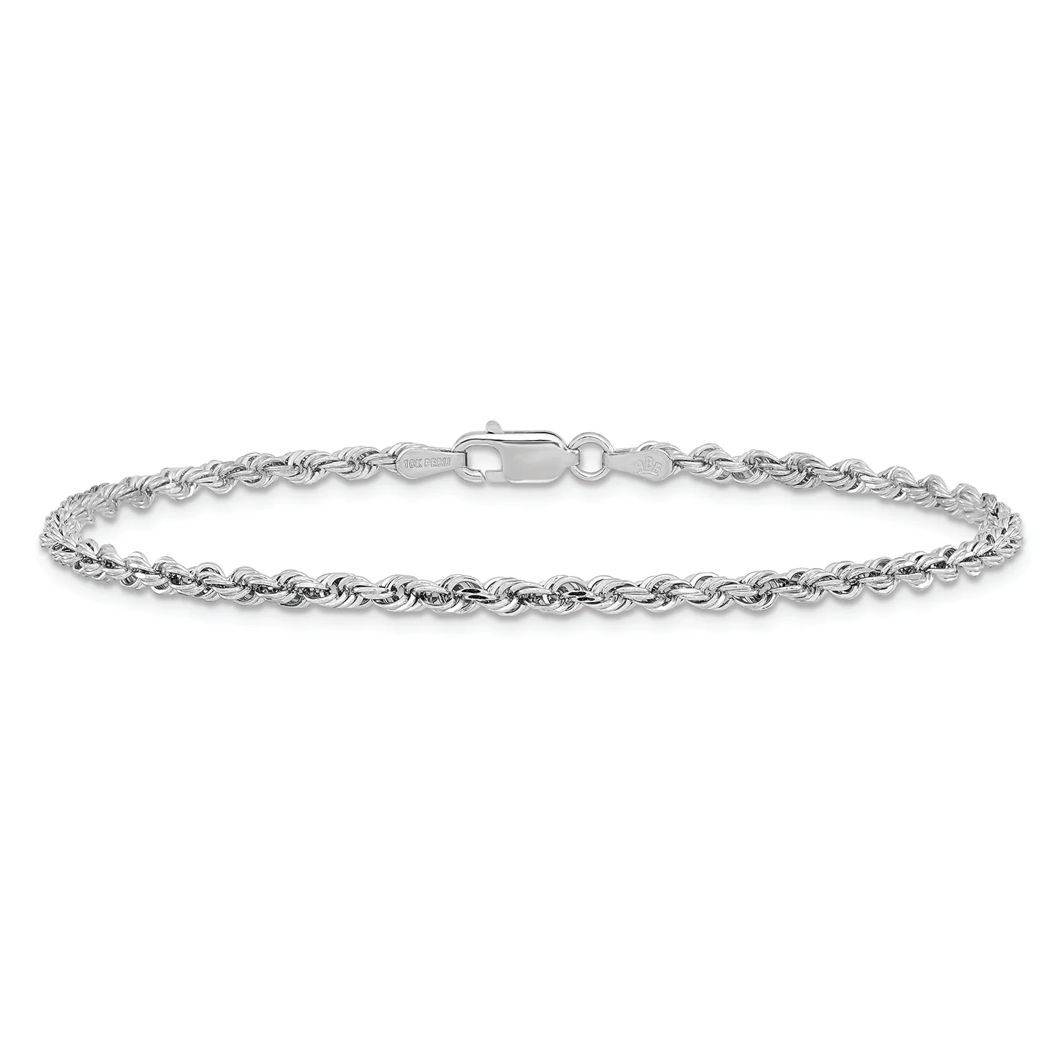 Pulsera de Cuerda Cuádruple de 10k Oro Blanco de 2.75mm con Cierre de Langosta - Image 2