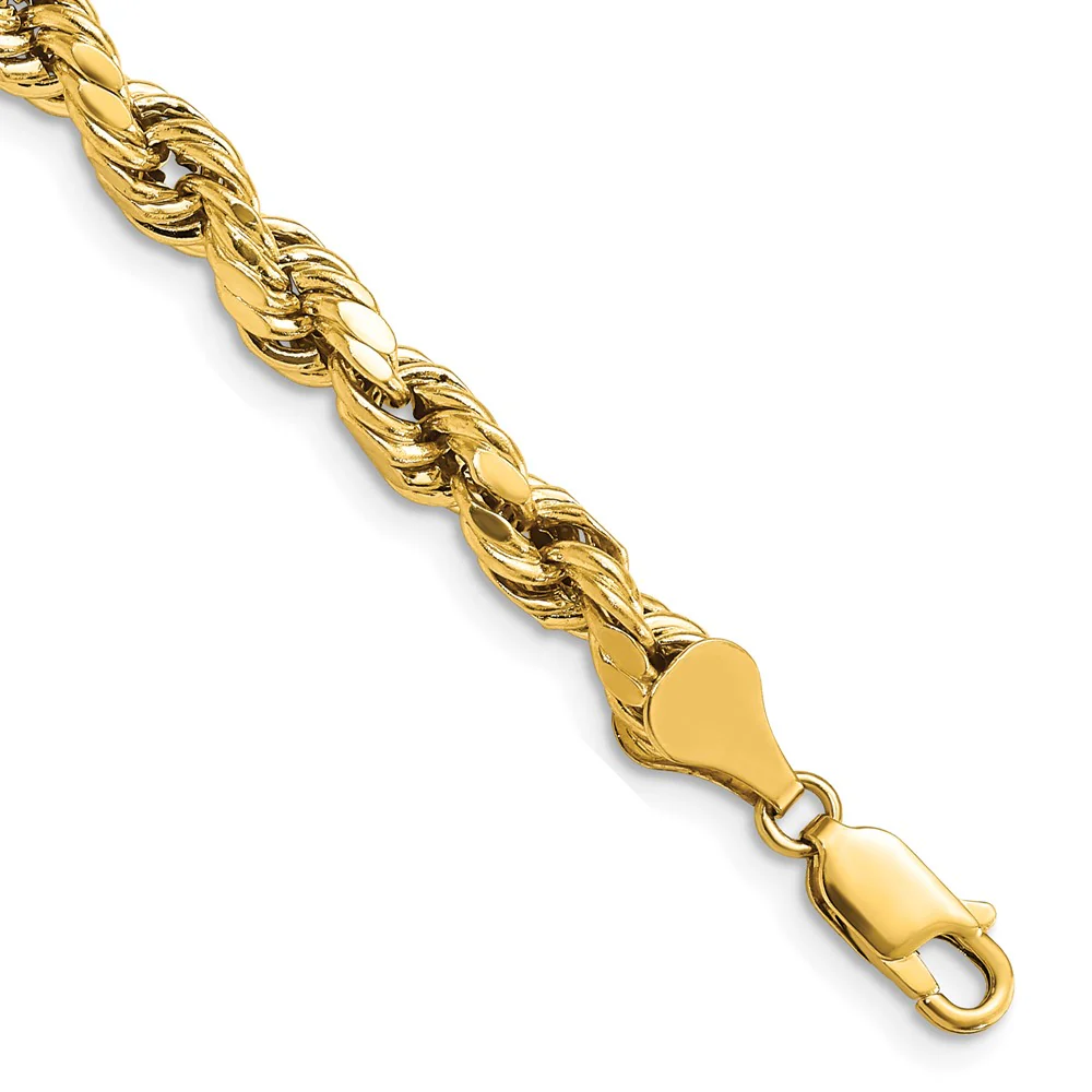 Pulsera de Cuerda Semisólida de 14k Oro Amarillo de 5.5mm y 7 Pulgadas con Cierre de Langosta - Image 2