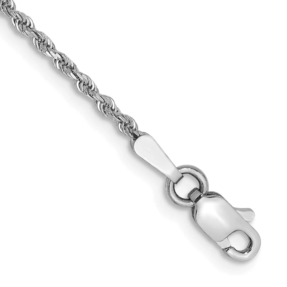Cadena de Cuerda de 14k Oro Blanco de 1.5mm y 6 Pulgadas con Cierre de Langosta