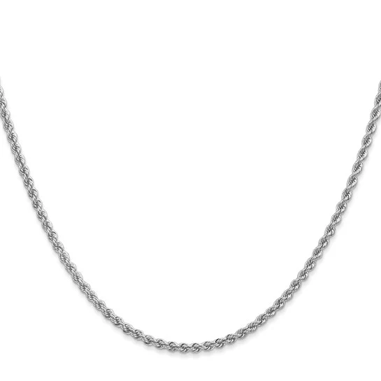 Cadena de Cuerda de 14k Oro Blanco de 2.25mm y 30 Pulgadas con Cierre de Langosta