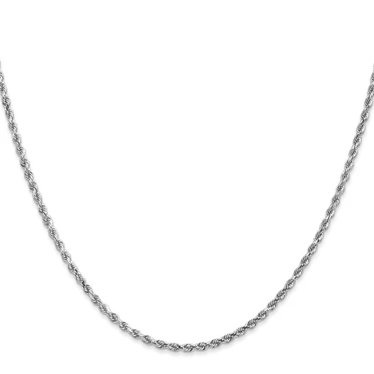 Cadena de Cuerda de 14k Oro Blanco de 28 Pulgadas y 2mm con Cierre de Langosta