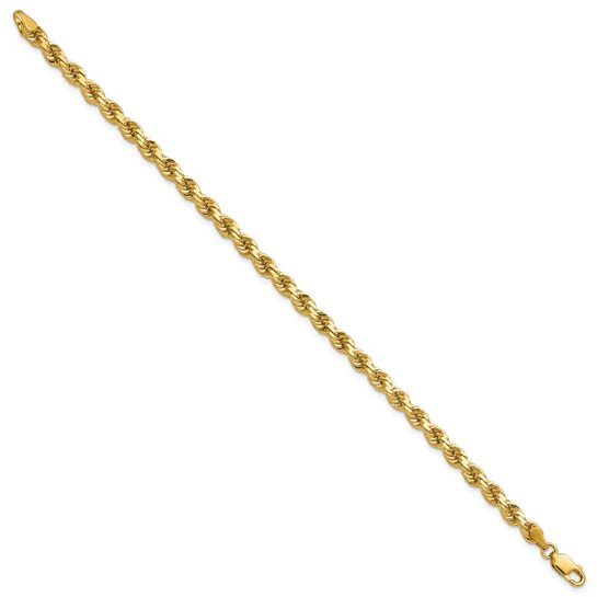 Cadena de Cuerda de Oro Amarillo de 14k de 9 Pulgadas con Corte Diamante y Cierre de Langosta - Image 4