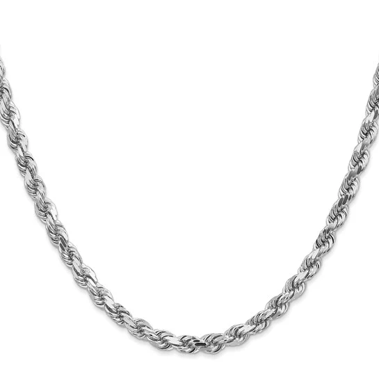 Cadena de Cuerda de Oro Blanco de 14k de 4.5mm con Corte Diamante y Cierre de Langosta (30 pulgadas)