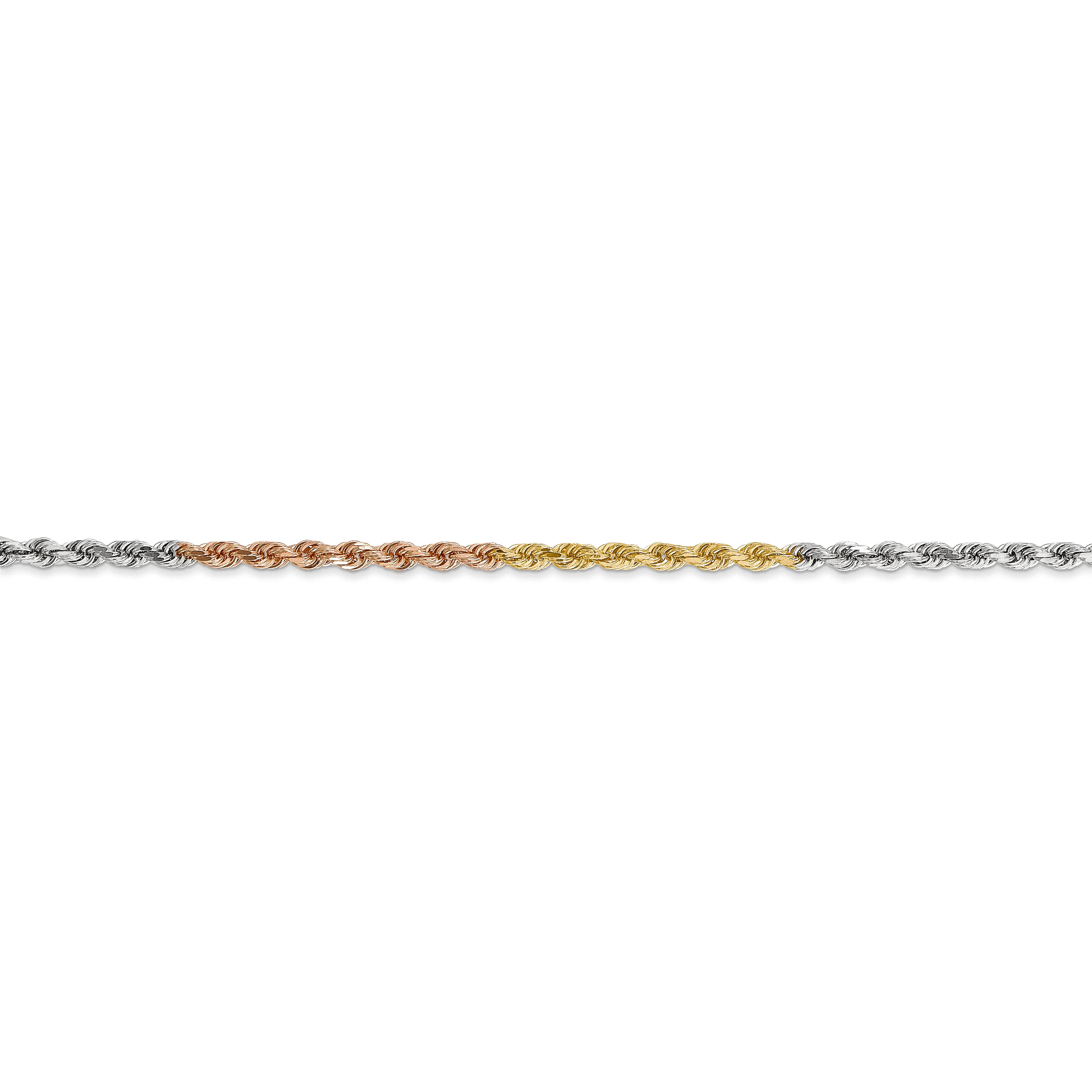 Cadena de Cuerda Tricolor de Oro de 14k con Corte Diamante y Cierre de Langosta (20 pulgadas, 2.5mm) - Image 3