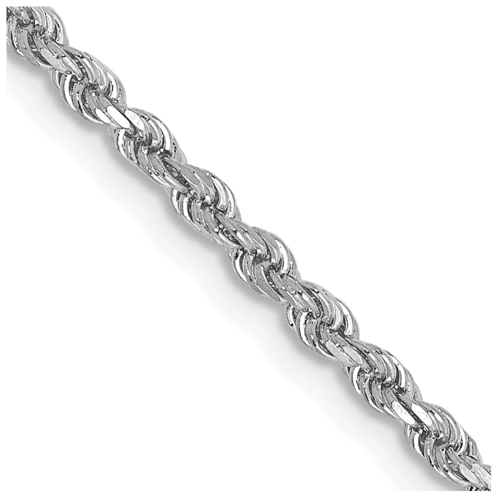 Cadena de Cuerda de Oro Blanco de 14k con Corte Diamante y Cierre de Langosta (30 pulgadas, 2mm) - Image 2