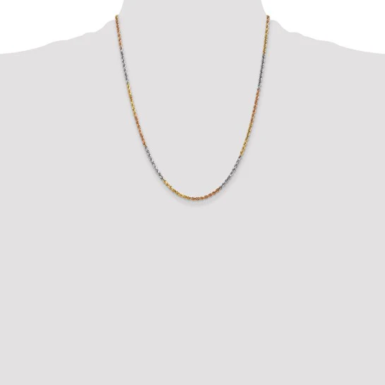 Collar de Cadena Tricolor de 14K de 22 Pulgadas y 2.5 mm con Corte Diamante y Cierre de Langosta - Image 5