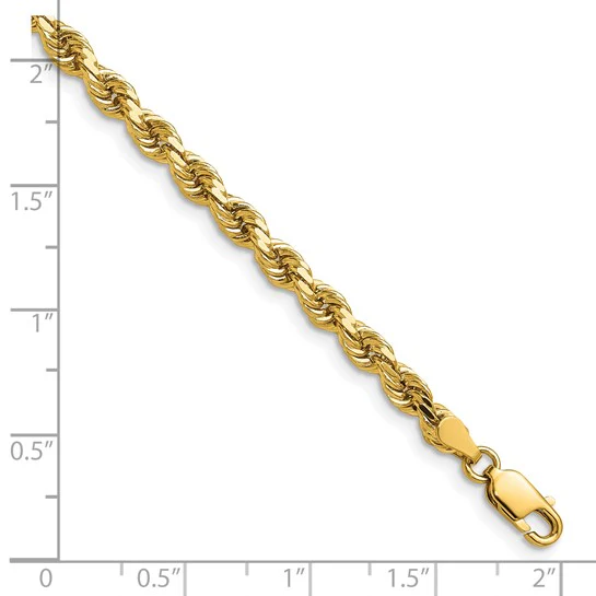 Cadena de Cordón en Oro Amarillo de 14K de 28 Pulgadas y 4 mm con Corte Diamante y Cierre de Langosta - Image 4