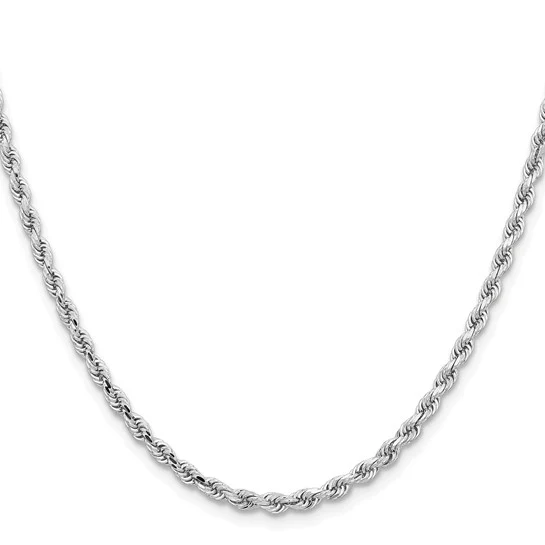 Cadena de Cuerda Corte Diamante en Oro Blanco de 10k – 3.25 mm, 18 Pulgadas, con Cierre Langosta