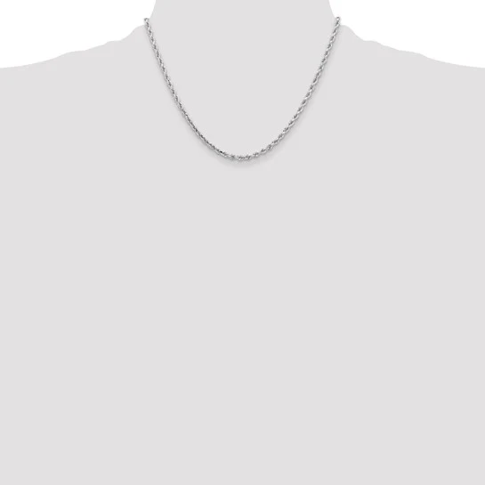 Cadena de Cuerda Corte Diamante en Oro Blanco de 10k – 3.25 mm, 18 Pulgadas, con Cierre Langosta - Image 4