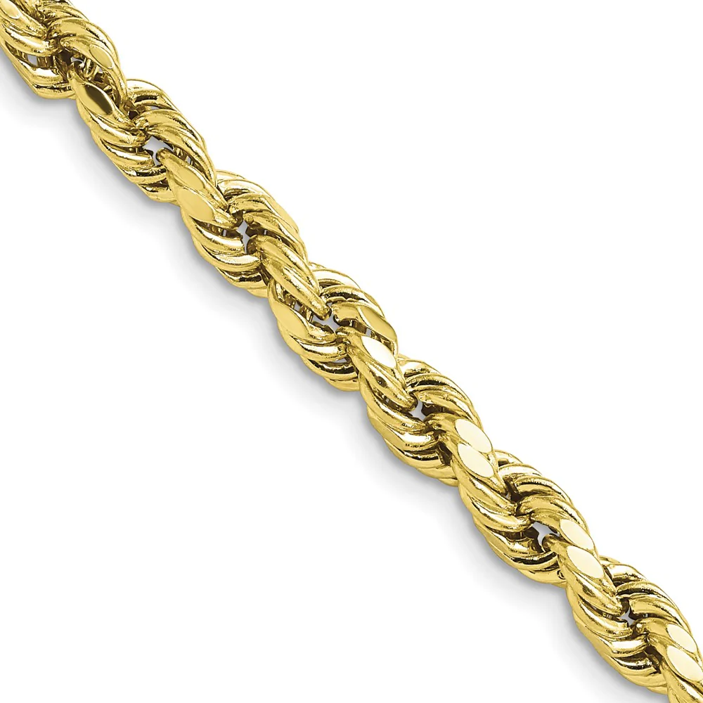 Cadena de Cuerda Corte Diamante en Oro Amarillo de 10K – 5.5 mm, 18 Pulgadas, Semi-Sólida con Broche Langosta - Image 2