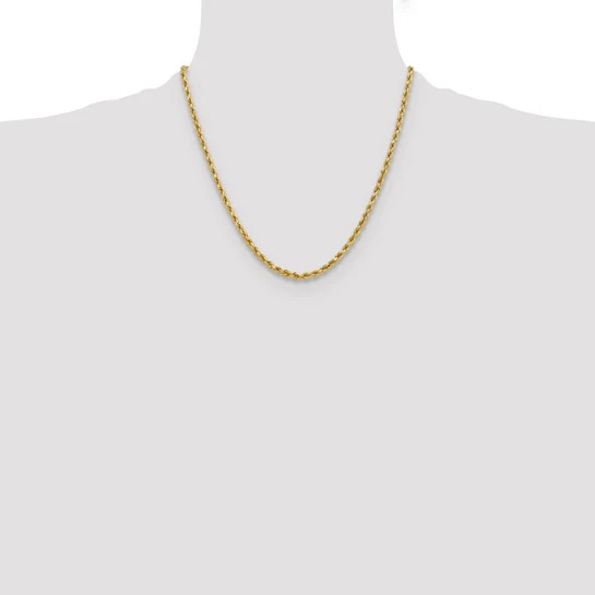  Cadena de Cuerda Corte Diamante en Oro Amarillo de 10K – 3.75 mm, 20 Pulgadas, con Broche Langosta - Image 4
