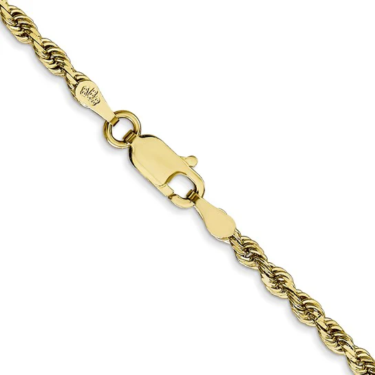 Cadena de Cuerda Cuádruple Corte Diamante en Oro Amarillo de 10K – 2.75 mm, 26 pulgadas, con Broche Langosta - Image 3