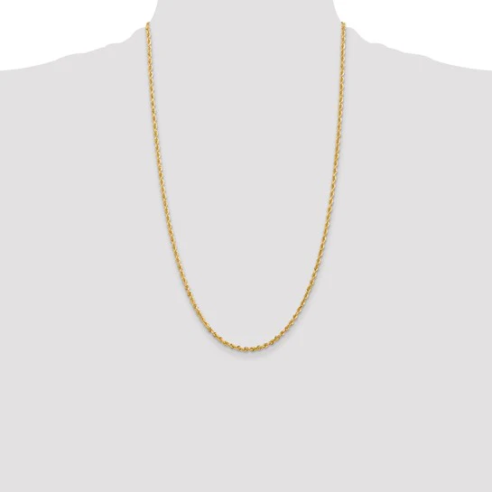 Cadena de Cuerda Cuádruple Corte Diamante en Oro Amarillo de 10K – 2.75 mm, 26 pulgadas, con Broche Langosta - Image 4