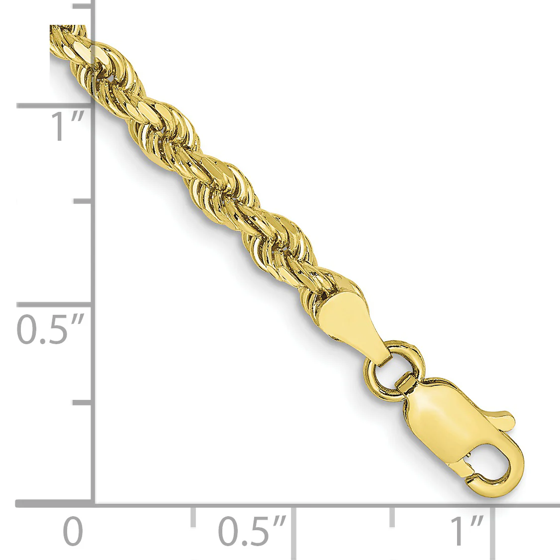 Cadena de Cuerda Semi-Sólida Corte Diamante en Oro Amarillo de 10K – 3.5 mm, 7 Pulgadas (Pulsera) - Image 2