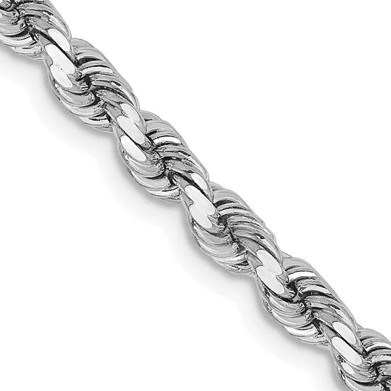 Cadena de Cuerda Corte Diamante en Oro Blanco de 14K – 22 Pulgadas, 3.75 mm con Cierre Tipo Langosta - Image 4