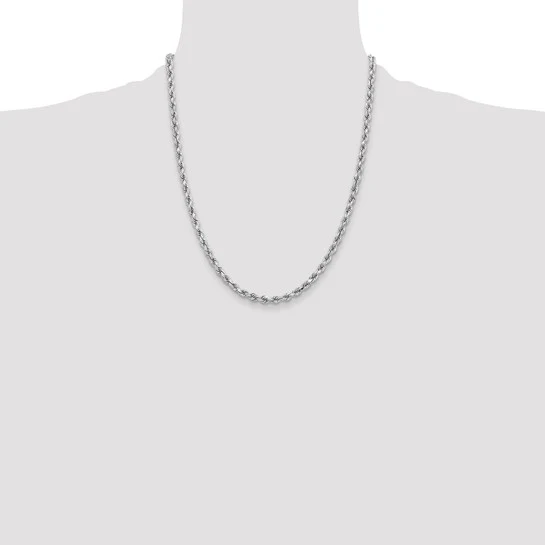 Cadena de Cuerda Corte Diamante en Oro Blanco de 14K – 22 Pulgadas, 3.75 mm con Cierre Tipo Langosta - Image 5