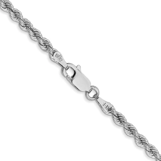 Cadena de Cuerda en Oro Blanco de 14K – 26 Pulgadas, 2.75 mm con Cierre Tipo Langosta - Image 3