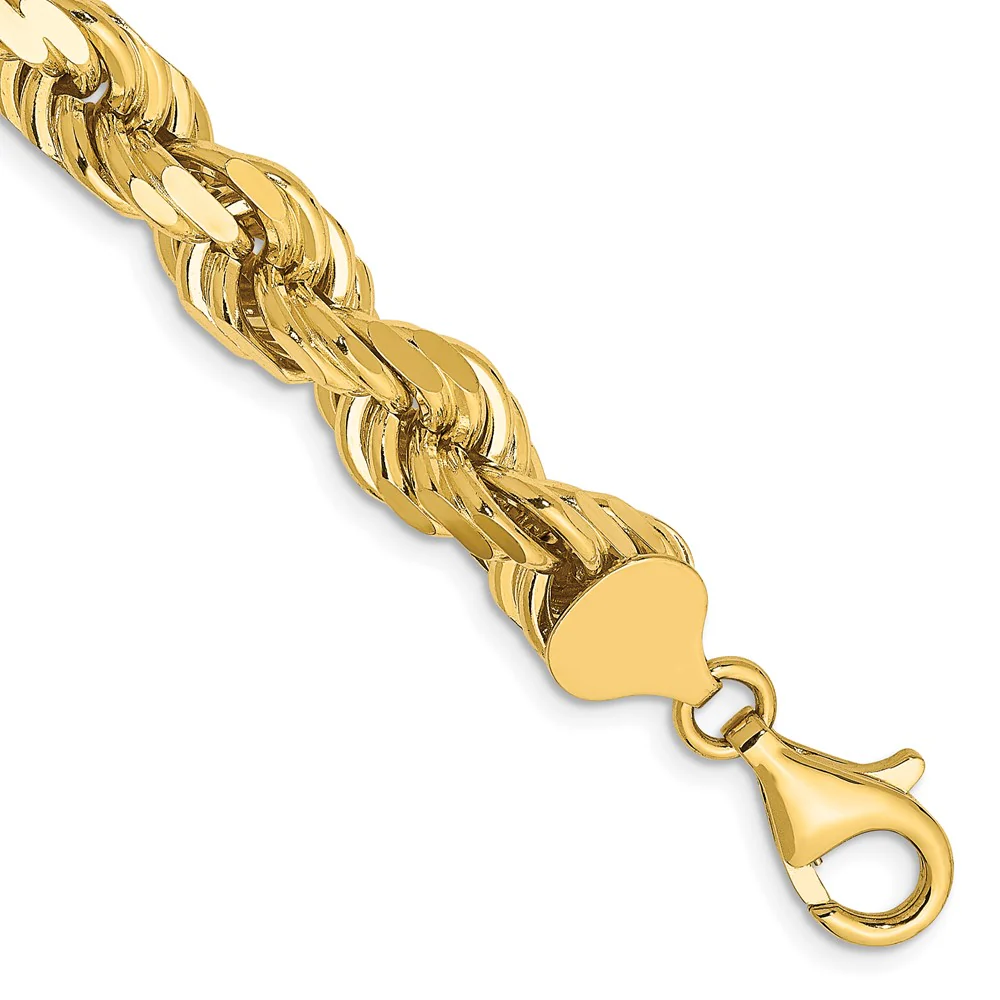 Cadena de Cuerda en Oro Amarillo de 14K – 9 Pulgadas, 8 mm con Cierre Langosta Elegante - Image 2