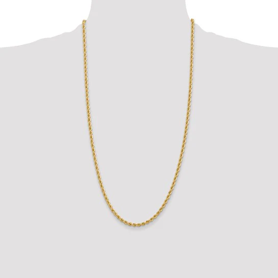 Cadena de Cuerda Regular de Oro Amarillo de 14K – 28 Pulgadas, 3.65 mm con Cierre Langosta - Image 5