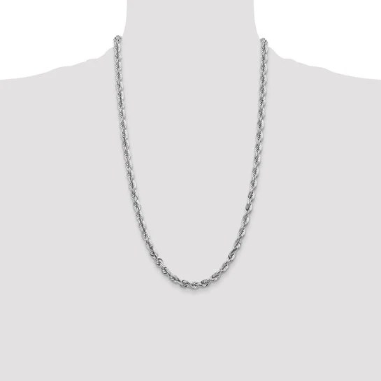 Cadena de Cuerda de Oro Blanco de 14K – 26 Pulgadas, 5.5 mm con Cierre Langosta - Image 5