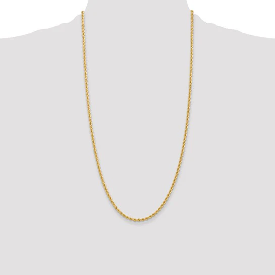 Cadena de Cuerda de Oro Amarillo de 14K – 28 Pulgadas, 2.75 mm con Cierre Langosta - Image 5