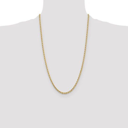 Cadena de Cuerda de Oro Amarillo de 10K – 26 Pulgadas, 3.25 mm con Cierre Langosta - Image 4
