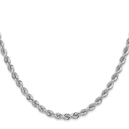 Cadena de Cuerda Regular de Oro Blanco de 14K – 18 Pulgadas, 4 mm con Cierre Langosta