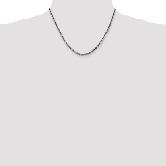 Cadena de Cuerda Diamond-Cut de Oro Blanco de 10K – 18 Pulgadas, 3.5 mm con Cierre Langosta - Image 5