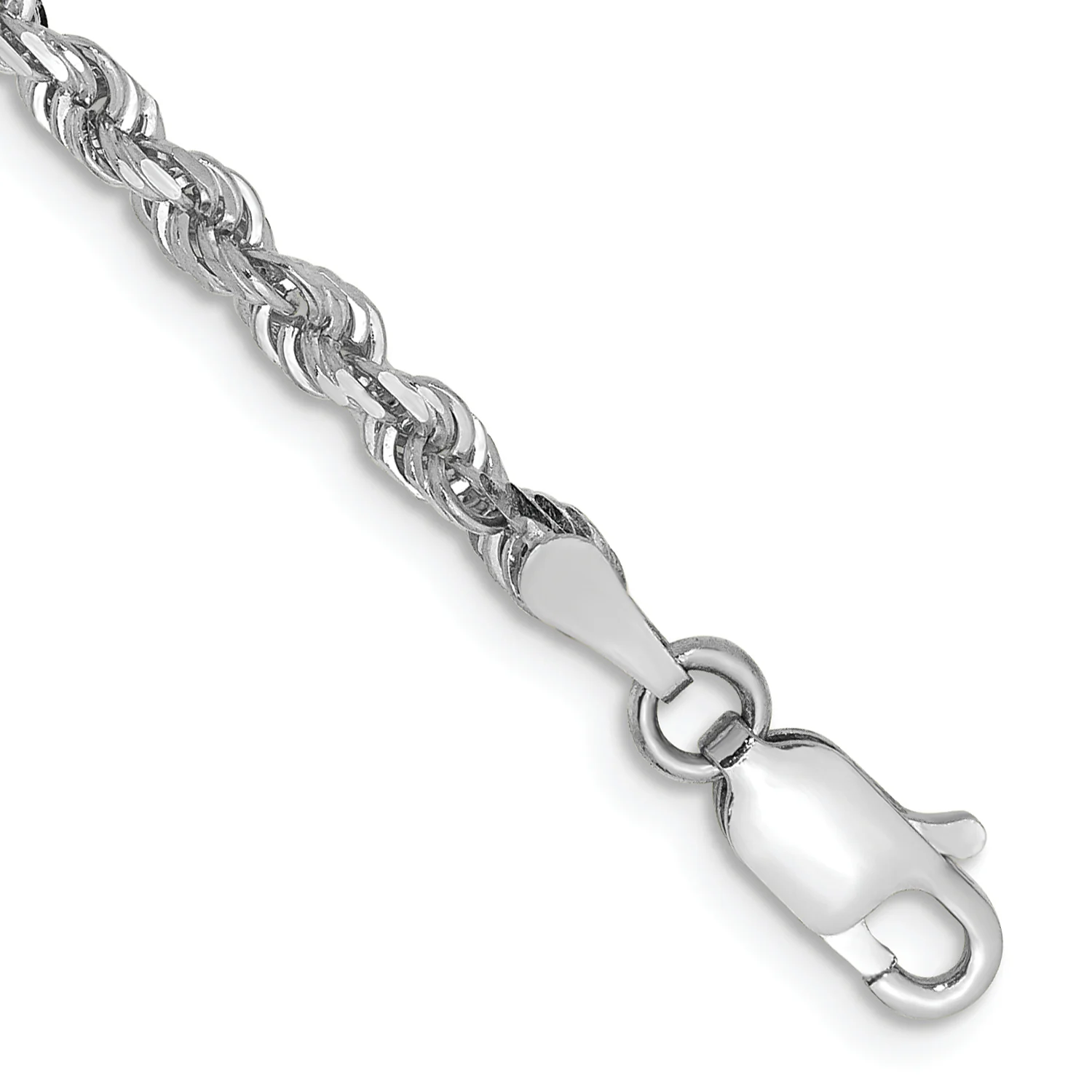 Pulsera de Cuerda Cuádruple Diamond-Cut de Oro Blanco de 10K – 7 Pulgadas, 3 mm con Cierre Langosta