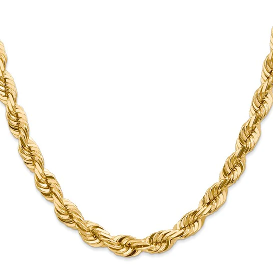 Cadena de Cuerda Diamond-Cut de Oro Amarillo de 14K – 22 Pulgadas, 7 mm con Cierre Langosta Elegante