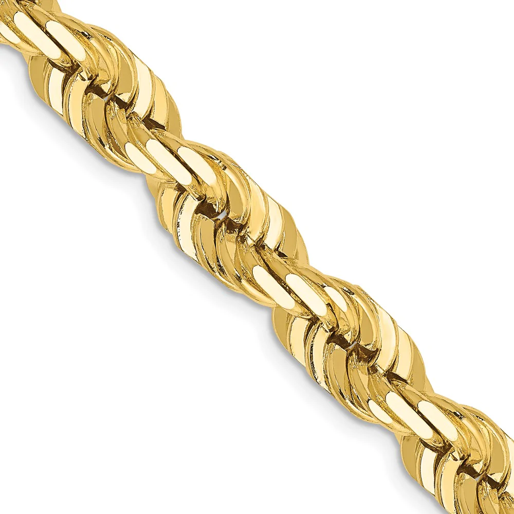 Cadena de Cuerda Diamond-Cut de Oro Amarillo de 14K – 22 Pulgadas, 7 mm con Cierre Langosta Elegante - Image 2