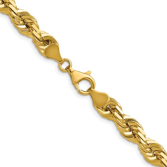 Cadena de Cuerda Diamond-Cut de Oro Amarillo de 14K – 22 Pulgadas, 7 mm con Cierre Langosta Elegante - Image 3