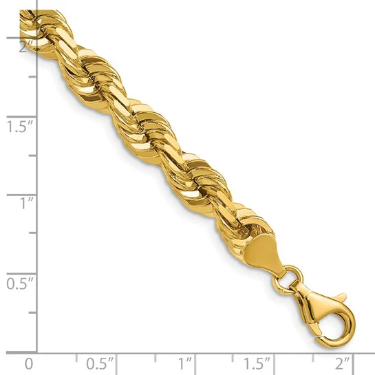 Cadena de Cuerda Diamond-Cut de Oro Amarillo de 14K – 22 Pulgadas, 7 mm con Cierre Langosta Elegante - Image 4