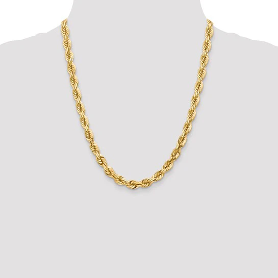 Cadena de Cuerda Diamond-Cut de Oro Amarillo de 14K – 22 Pulgadas, 7 mm con Cierre Langosta Elegante - Image 6