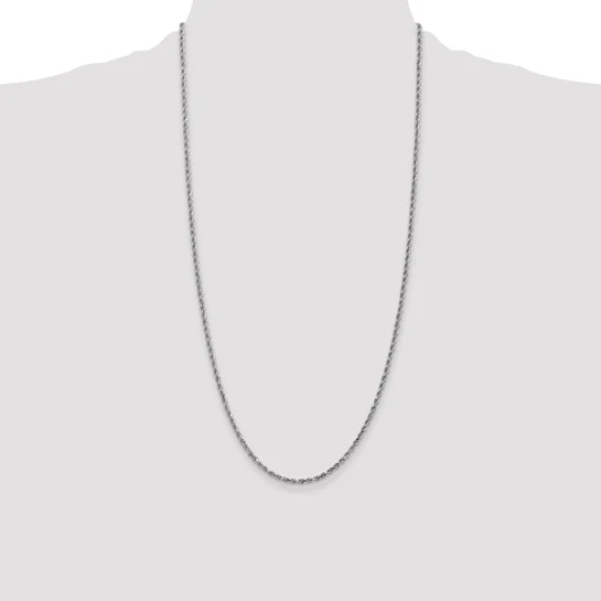 Cadena de Cuerda Diamond-Cut de Oro Blanco de 10K – 28 Pulgadas, 2.25 mm con Cierre Langosta - Image 5