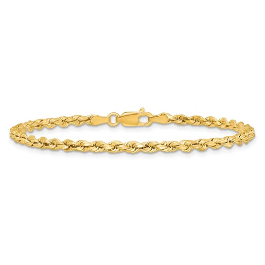 Cadena de Cuerda Semi Sólida Diamond-Cut de Oro Amarillo de 14K – 7 Pulgadas, 3 mm con Cierre Langosta - Image 2