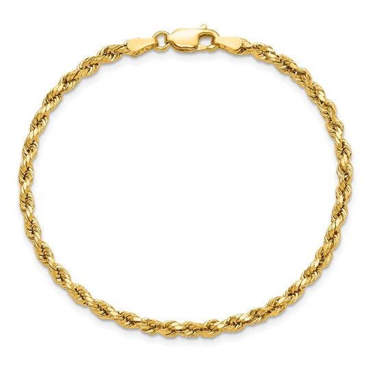 Cadena de Cuerda Semi Sólida Diamond-Cut de Oro Amarillo de 14K – 7 Pulgadas, 3 mm con Cierre Langosta - Image 3