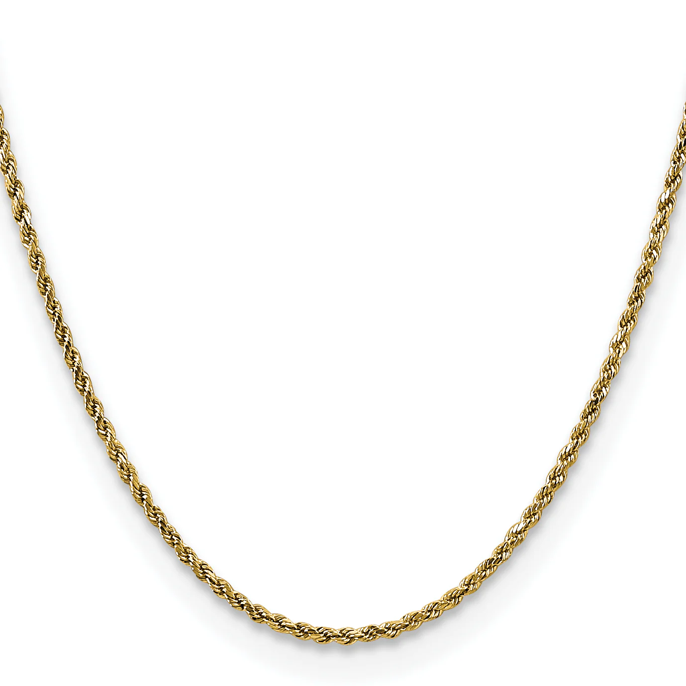Cadena de Cuerda Semi Sólida Diamond-Cut de Oro Amarillo de 14K – 16 Pulgadas, 2.25 mm con Cierre Langosta