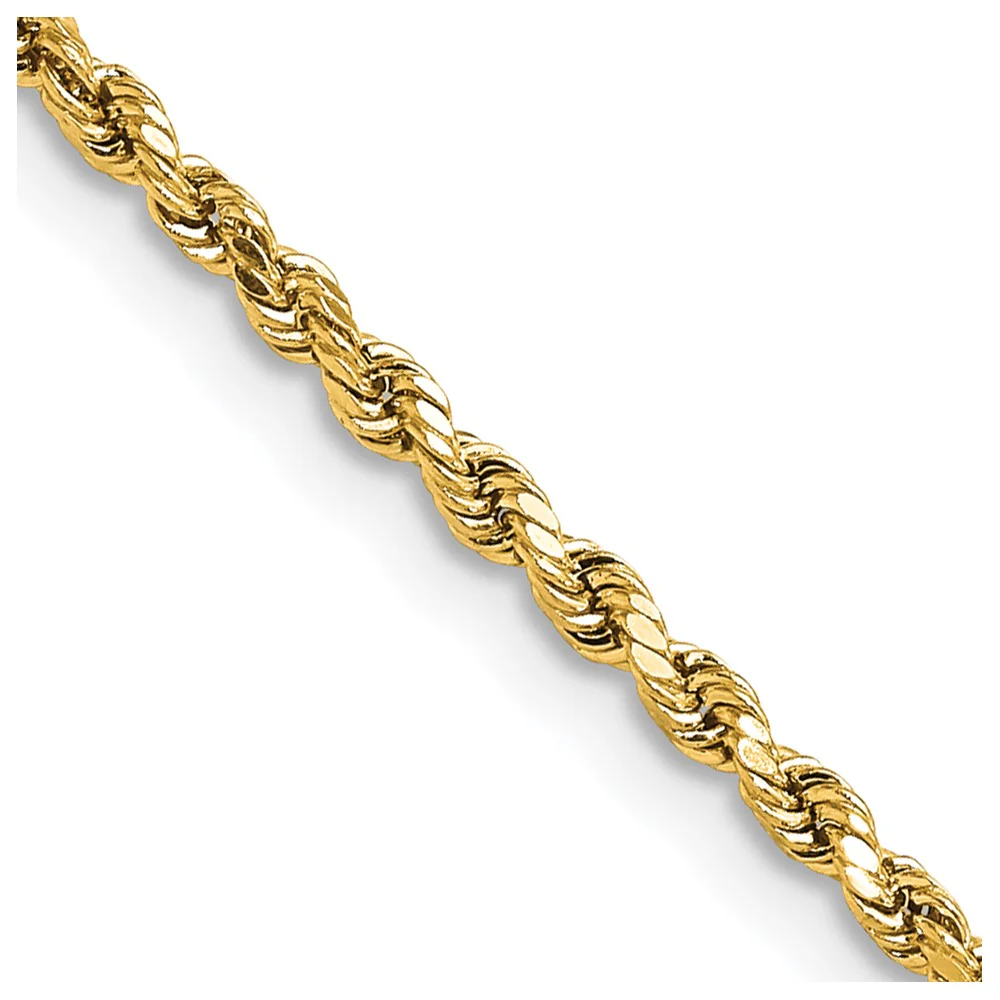Cadena de Cuerda Semi Sólida Diamond-Cut de Oro Amarillo de 14K – 16 Pulgadas, 2.25 mm con Cierre Langosta - Image 2