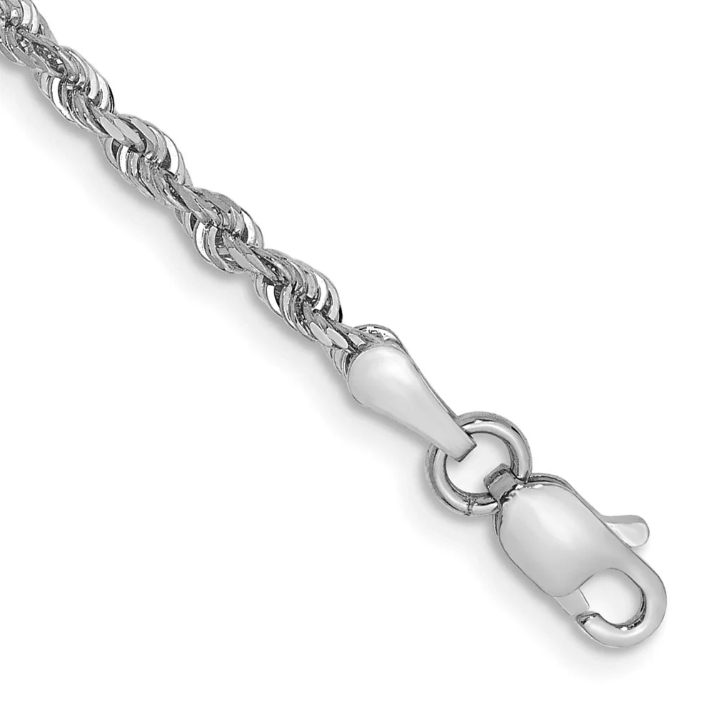 Pulsera de Cuerda Cuádruple Diamantada en Oro Blanco de 10K – 7 Pulgadas, 2.25 mm con Cierre Langosta