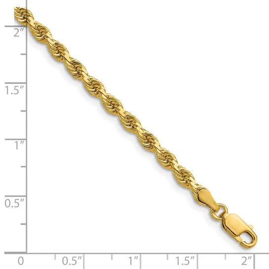Cadena de Cuerda Diamantada en Oro Amarillo de 14K, 30 Pulgadas, 3.75 mm con Cierre Tipo Langosta - Image 3