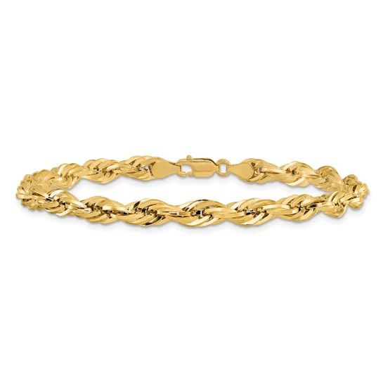 Pulsera de Cuerda Semi-Sólida en Oro Amarillo de 14K, 7 Pulgadas, 5.4 mm con Cierre Tipo Langosta