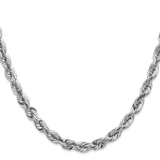 Cadena de Cuerda con Corte Diamantado en Oro Blanco de 14K, 30 Pulgadas, 5.5 mm con Cierre Tipo Langosta