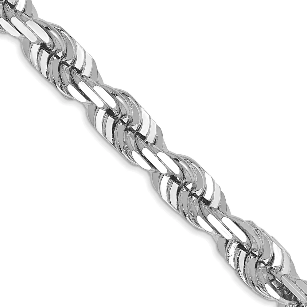 Cadena de Cuerda con Corte Diamantado en Oro Blanco de 14K, 30 Pulgadas, 5.5 mm con Cierre Tipo Langosta - Image 2
