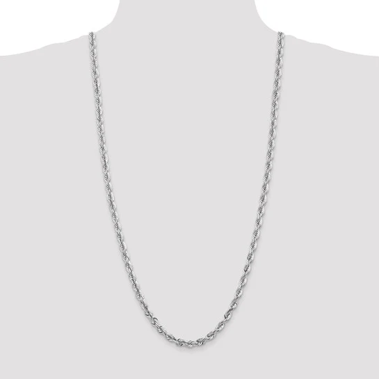 Cadena de Cuerda con Corte Diamantado en Oro Blanco de 14K, 30 Pulgadas, 5.5 mm con Cierre Tipo Langosta - Image 5