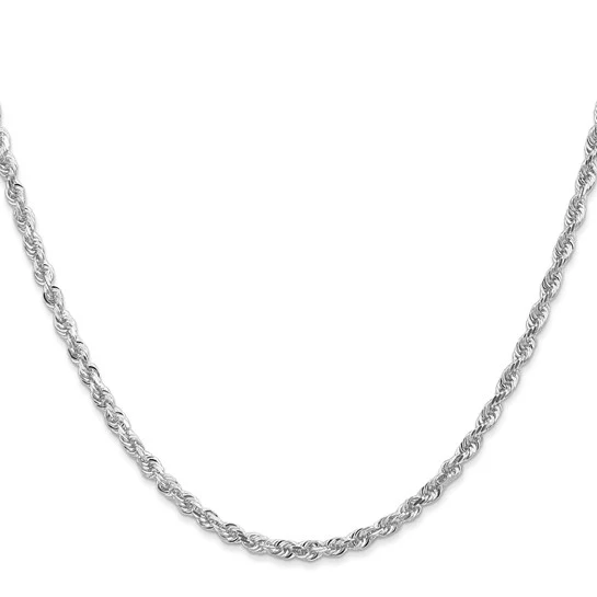 Cadena de Cuerda Cuádruple con Corte Diamantado en Oro Blanco de 10K, 26 Pulgadas, 3 mm con Cierre Tipo Langosta