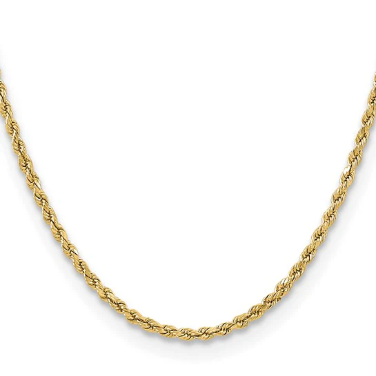 Cadena de Cuerda Semi-Sólida con Corte Diamantado en Oro Amarillo de 14K, 16 Pulgadas, 3 mm con Cierre Tipo Langosta