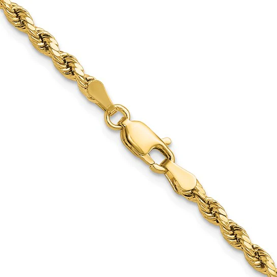Cadena de Cuerda Semi-Sólida con Corte Diamantado en Oro Amarillo de 14K, 16 Pulgadas, 3 mm con Cierre Tipo Langosta - Image 3