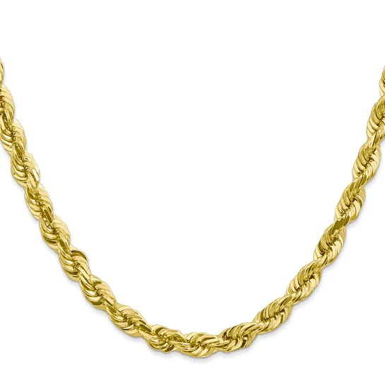 Cadena de Cuerda con Corte Diamantado en Oro Amarillo de 10K, 5.5 mm