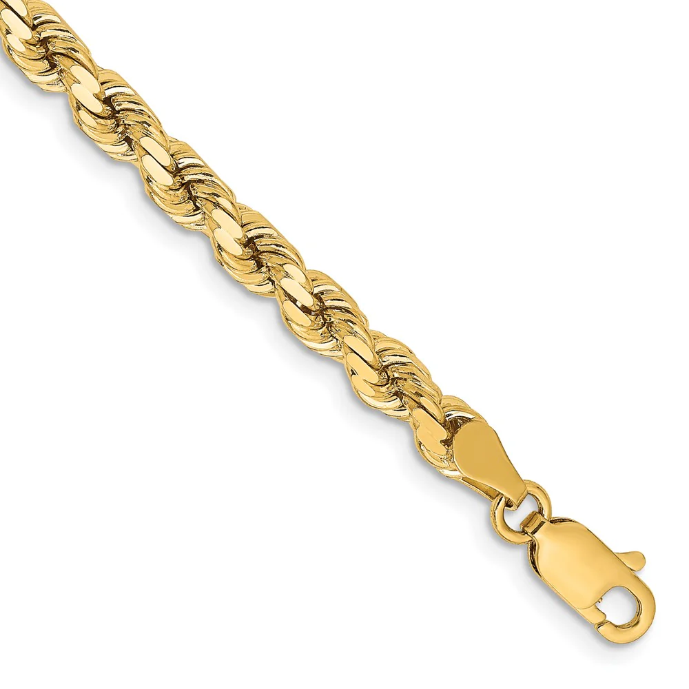 Cadena de Cuerda con Corte Diamantado en Oro Amarillo de 14K, 7 Pulgadas, 4.25 mm - Image 2